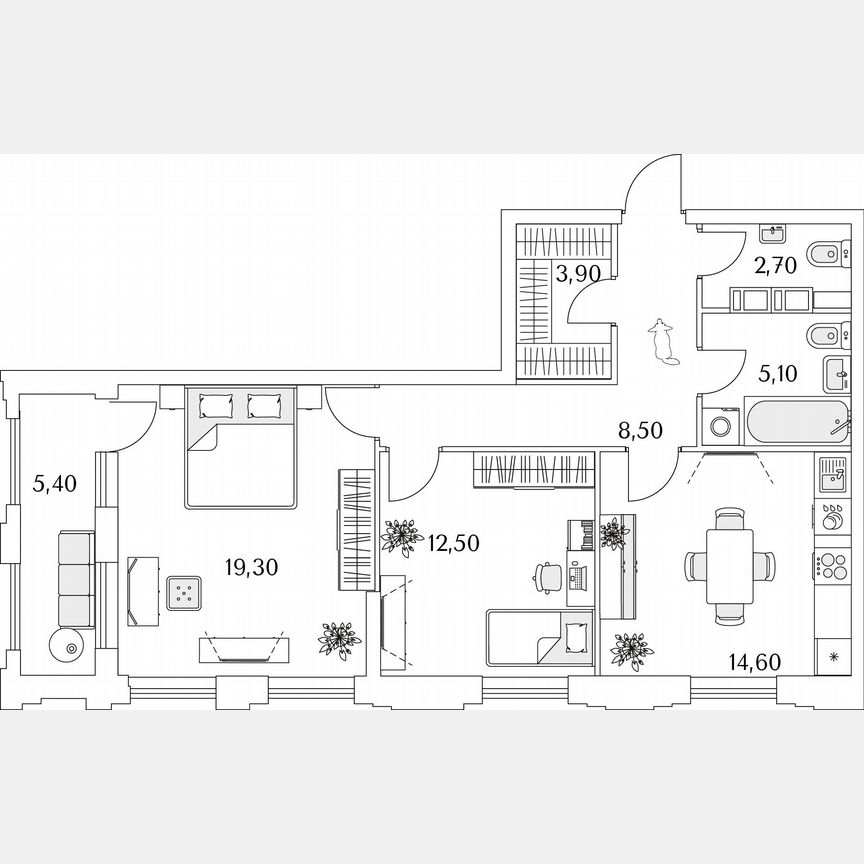 2-к. квартира, 69,3 м², 5/13 эт.