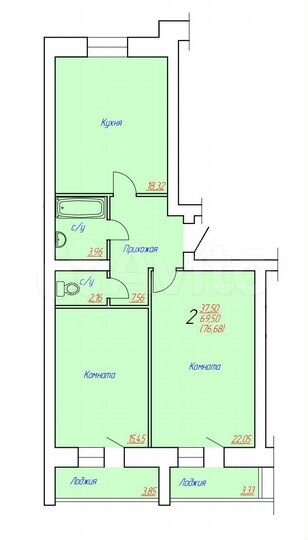 2-к. квартира, 76,6 м², 6/10 эт.
