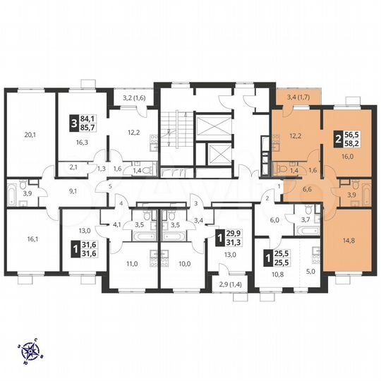 2-к. квартира, 57,6 м², 9/24 эт.