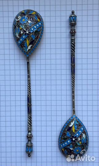 Серебрянная ложка 84 пробы эмаль