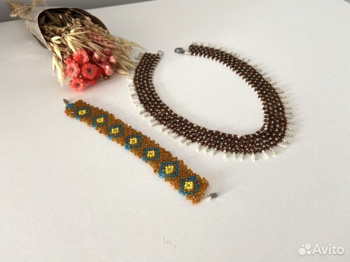 Колье из бисера бисерное ожерелье ручная работа