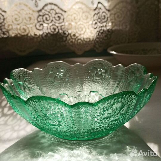 Ваза для фруктов цветное стекло СССР