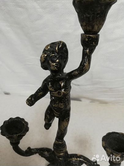 Старинный бронзовый подсвечник канделябр 3 свечи
