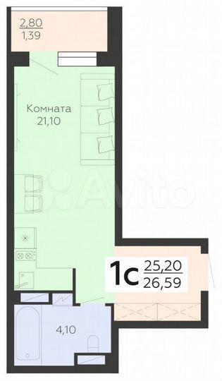 Квартира-студия, 26,6 м², 13/19 эт.