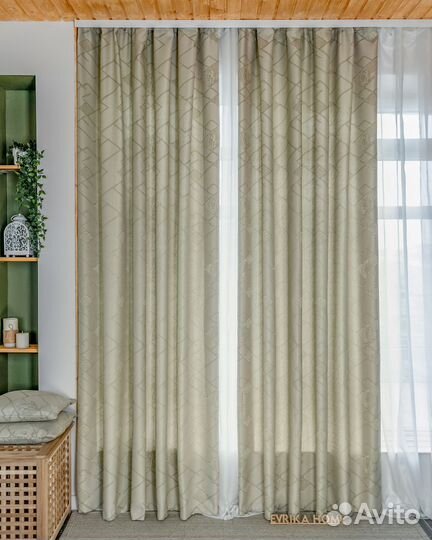 Шторы жаккард Иззи фисташка новые на окна пошив