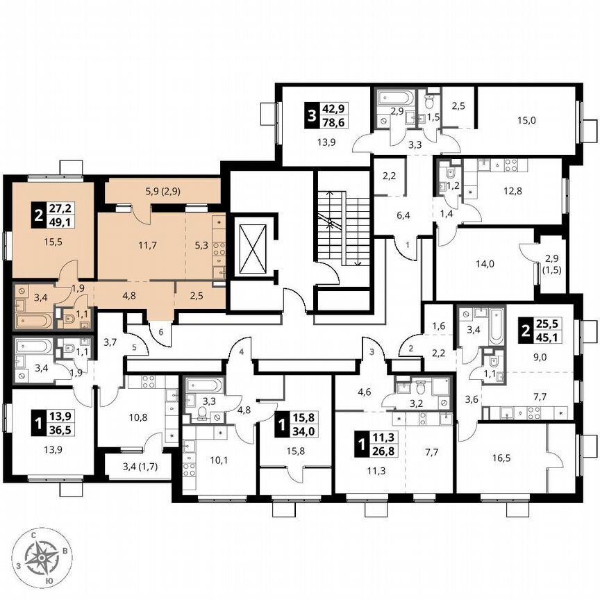 1-к. квартира, 49,1 м², 3/8 эт.