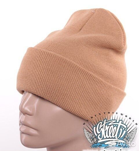 Шапка бини длинная бежевая