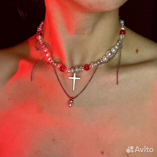 Чокер с крестом и цепями