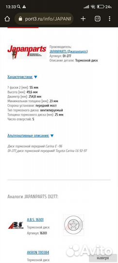 Тормозные диски Toyota Carina, Corona