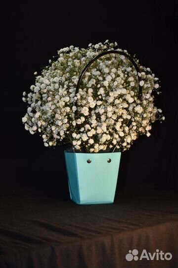 Букет из гипсофилы голубого цвета