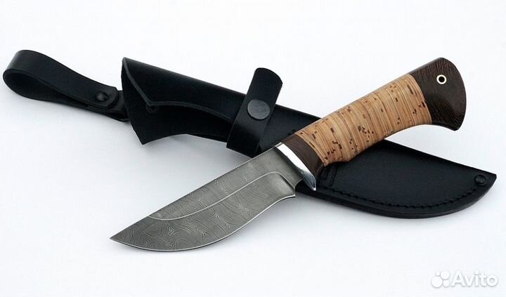 Нож Койот клинок дамаск, рукоять береста