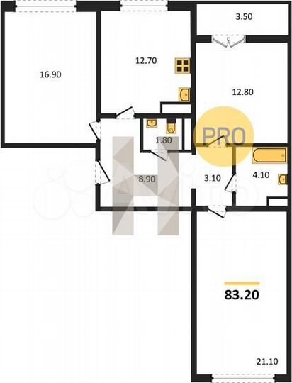 3-к. квартира, 83,2 м², 7/15 эт.