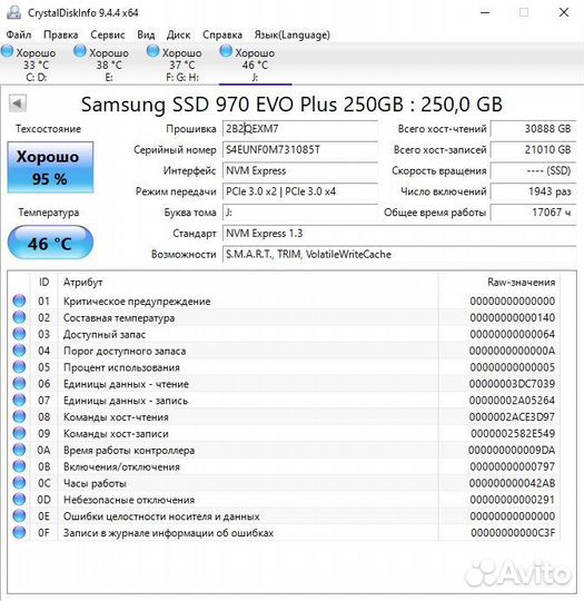 250 гб SSD M.2 накопитель Samsung 970 EVO Plus