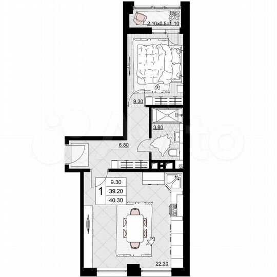 1-к. квартира, 40,3 м², 5/9 эт.