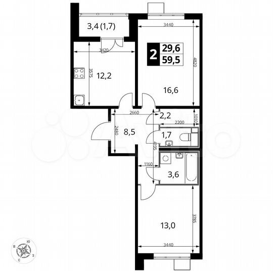 2-к. квартира, 59,5 м², 20/24 эт.
