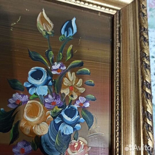 Старые картины Букет маслом на меди. Италия