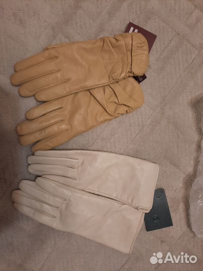 Перчатки натуральная кожа, бежевые и белые