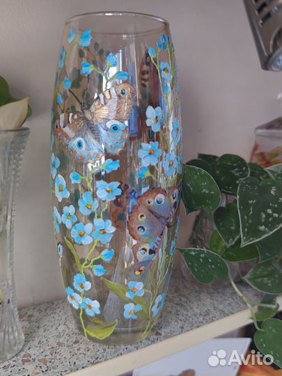 Ваза для цветов художественная роспись на стекле