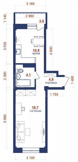 1-к. квартира, 41,7 м², 9/10 эт.