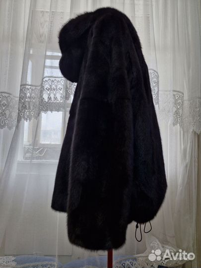 Р.56 Норка автоледи с капюшоном темно-коричневая