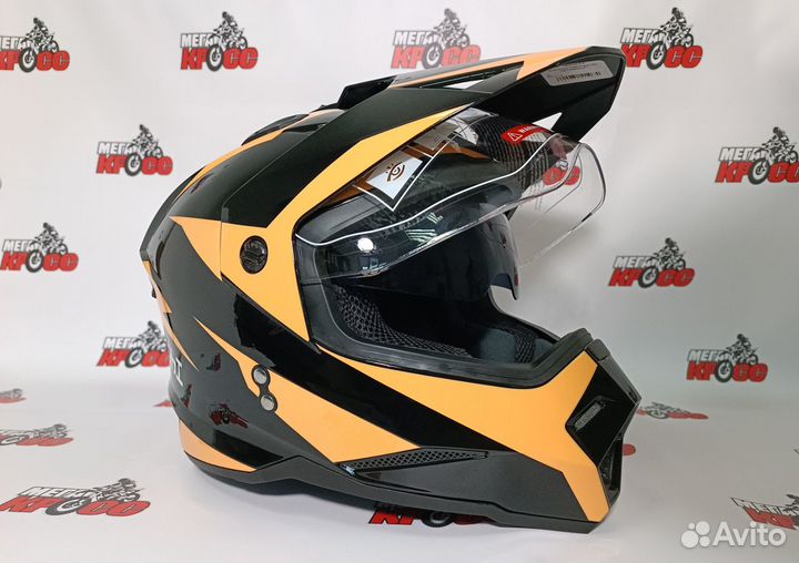 Шлем мотард kioshi Fighter 802 Черный/Желтый