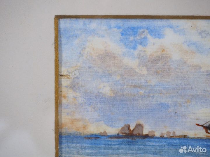 Морской пейзаж. Художник Прокофьев. Ткань, масло