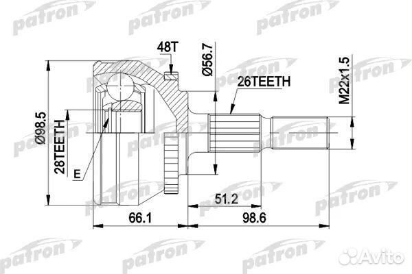 Patron PCV1368 шрус наружн к-кт 26x56.5x28 ABS48T