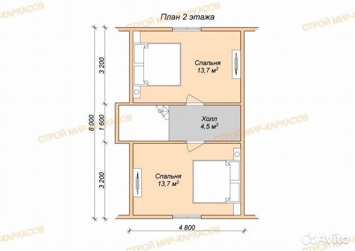 Дачный домик каркасный 8х6м