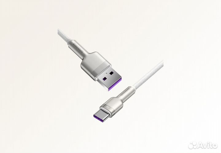 Кабель Baseus Metal USB-A - USB-C 66W 1m (Белый)