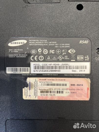 Ноутбук samsung r540