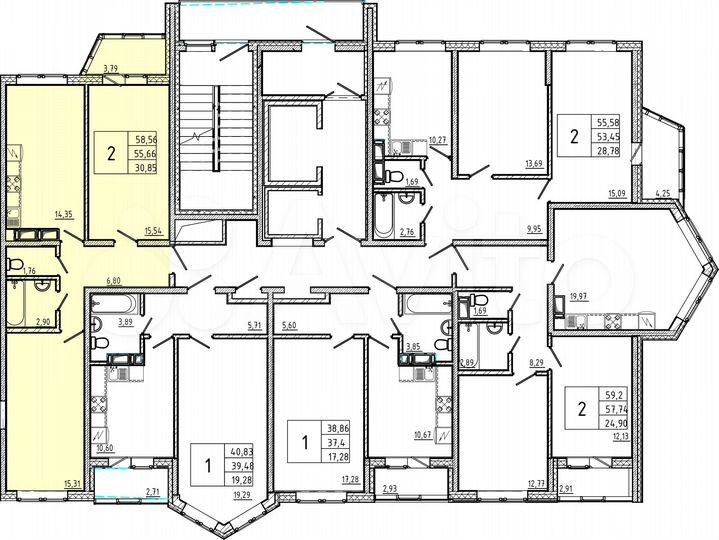 2-к. квартира, 58,6 м², 18/18 эт.