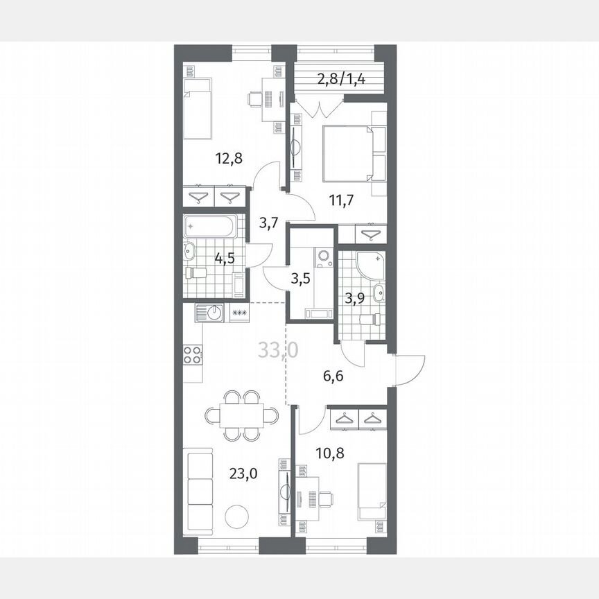 3-к. квартира, 81,7 м², 3/12 эт.