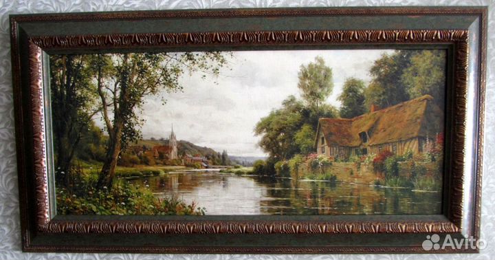 Пейзаж с рекой, картина на холсте