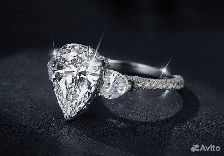 Муассанит капля груша идеал кольцо серьги