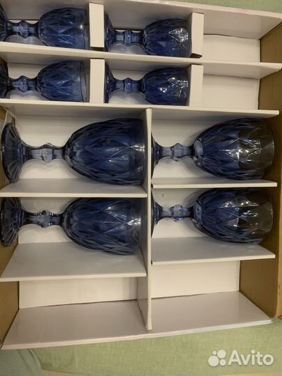 Бокалы из цветного стекла, синие 8шт