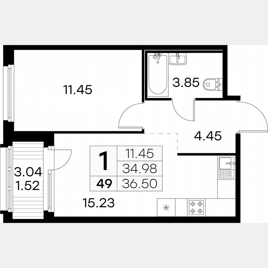 1-к. квартира, 36,5 м², 6/15 эт.