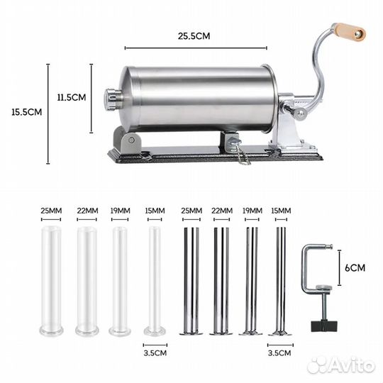 Колбасный шприц Vanessa 3 кг (металл. насадки)