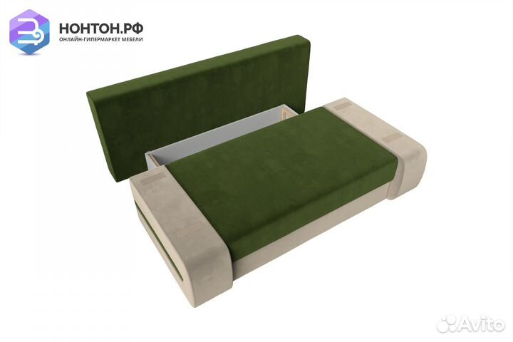 Диван еврокнижка Денвер микровельвет зеленый / беж