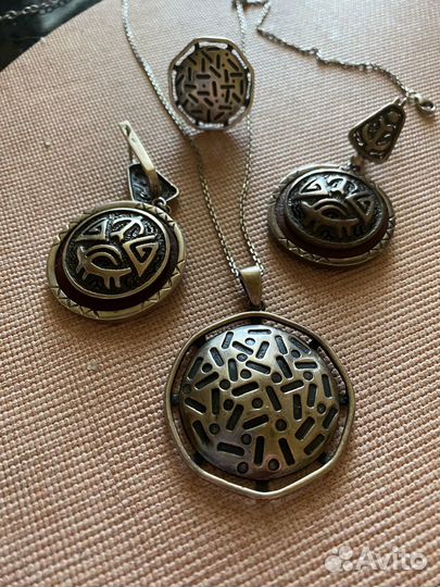 Серьги, кольцо, кулон, цепь аргентум