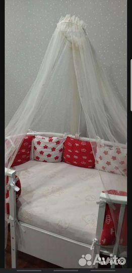 Кроватка, борта, балдахин, мобиль, постельное