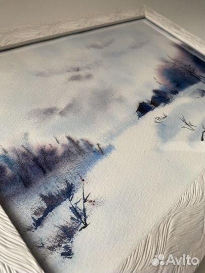 Картина акварелью «Зимний пейзаж»