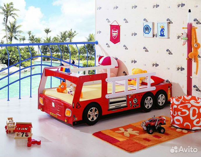 Детская кровать пожарная машина
