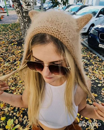 Шапка женская вязаная из пуха норки