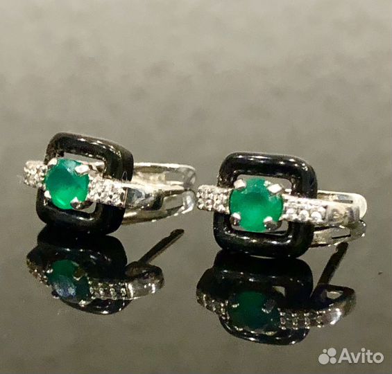 Серьги с зеленым агатом натуральным Aquamarine