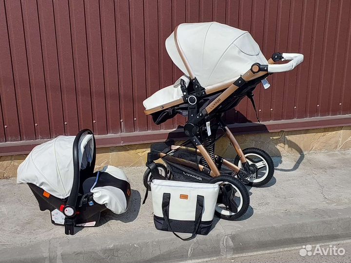 Коляска 3в1 Новый стиль с сумкой (Кожа )