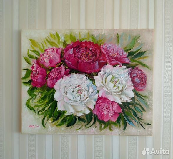 Картина маслом на холсте пионы ручная работа
