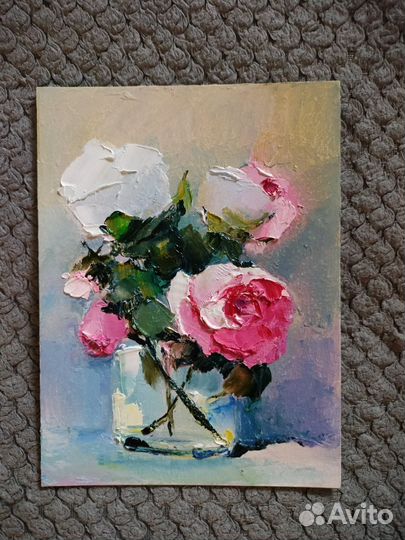 Розовые розы. Картина абстракция. Масло