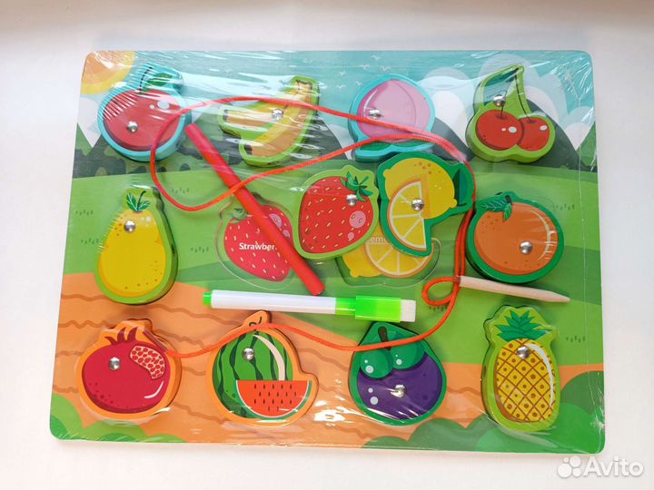 Развивающие игрушки, рыбалка, шнуровка, вкладыши