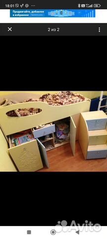 Детская кровать чердак со столом и шкафом