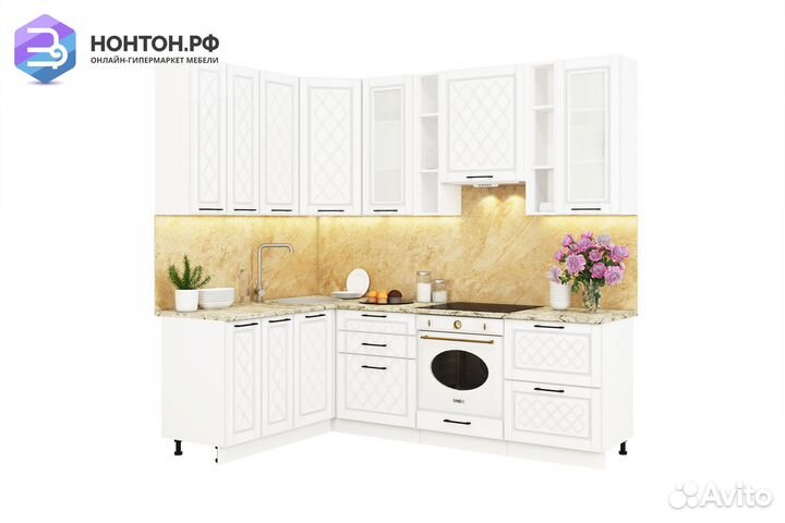 Кухня угловая Барселона 1.6 на 2.4 м белое дерево